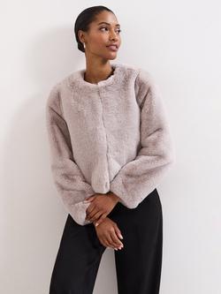 Phase Eight Crystal Faux Fur Jacket, Pale Grey, Pale Grey