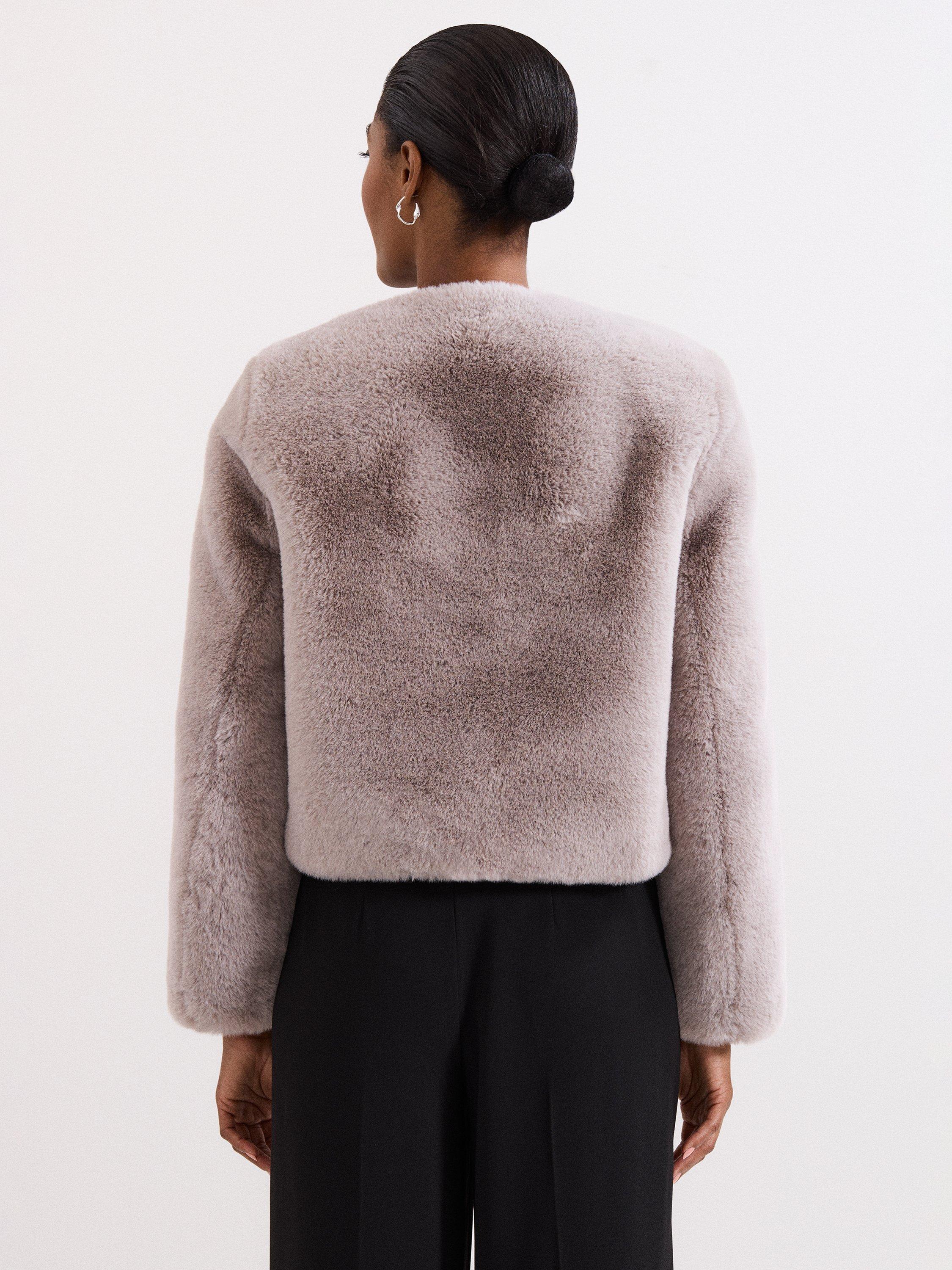 Product image 2 of 9, which shows Phase Eight Crystal Faux Fur Jacket, Pale Grey, 8