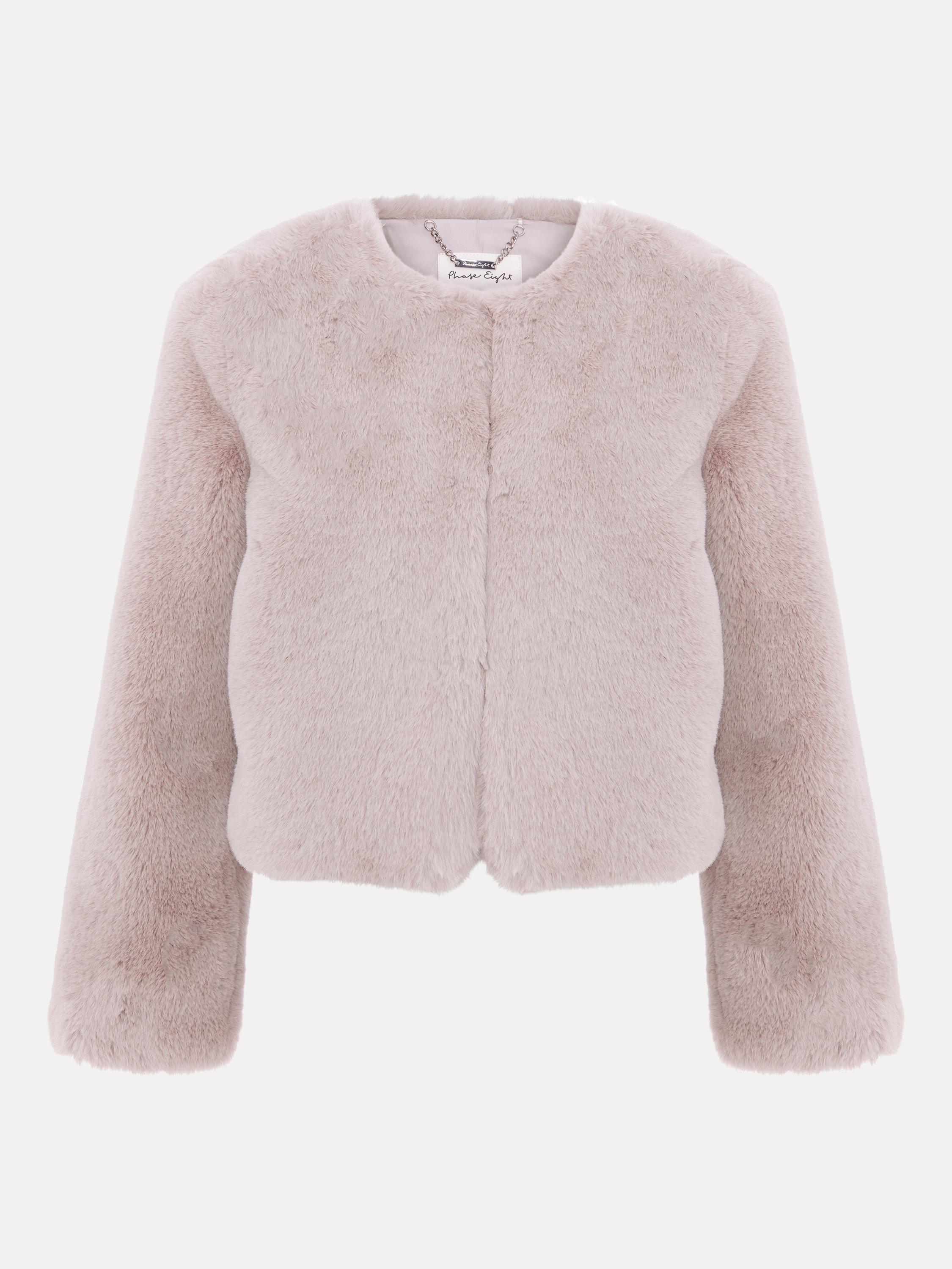 Product image 5 of 9, which shows Phase Eight Crystal Faux Fur Jacket, Pale Grey, 8