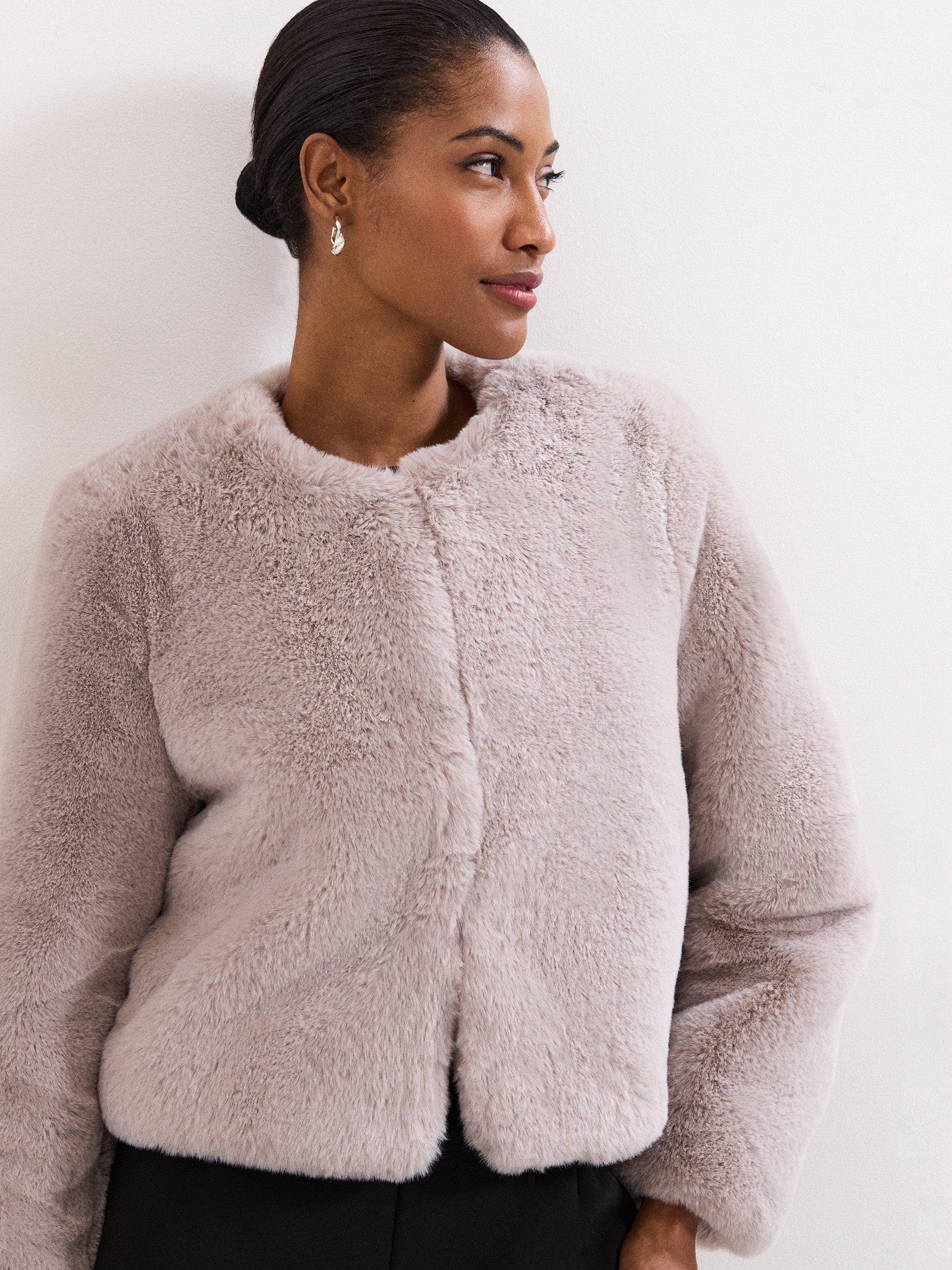 Product image 9 of 9, which shows Phase Eight Crystal Faux Fur Jacket, Pale Grey, 8