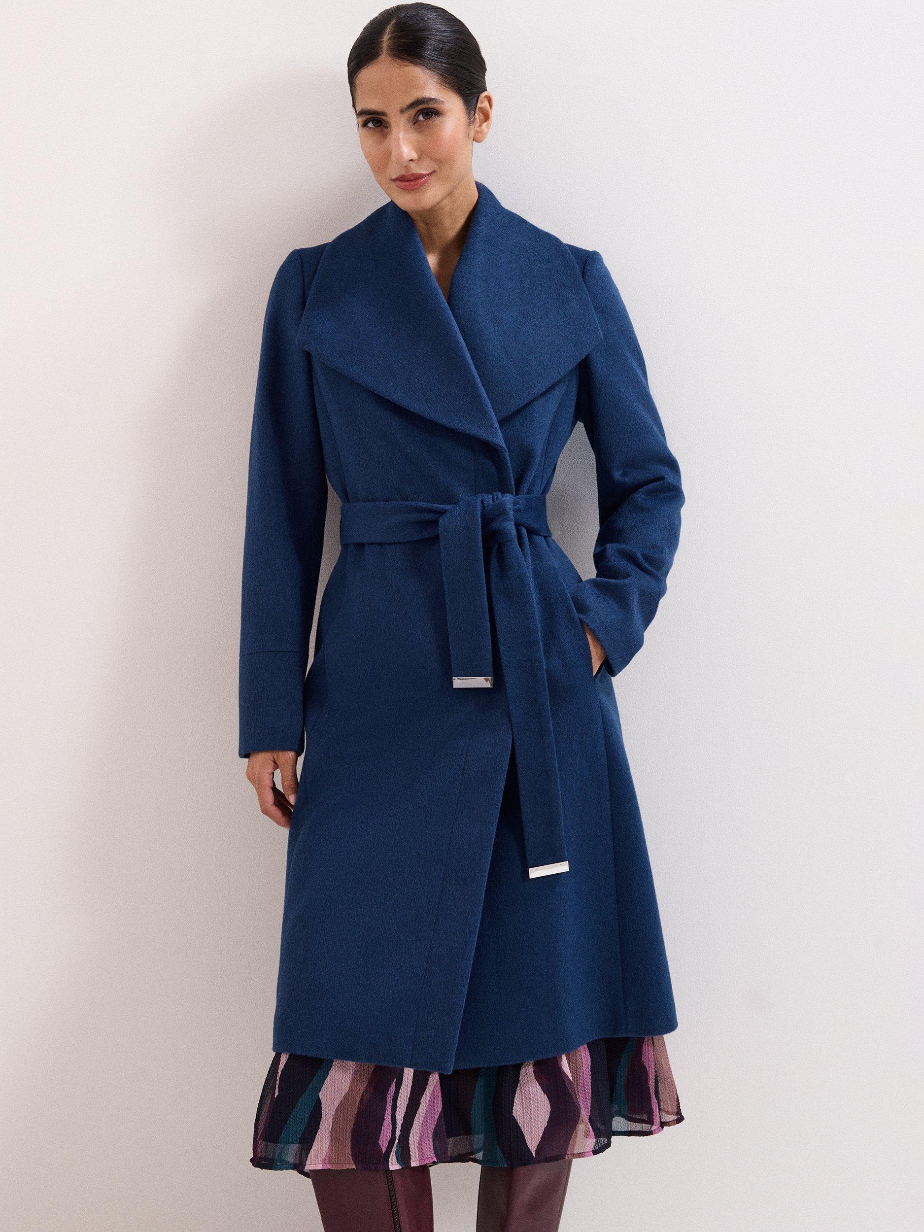 Phase Eight Petite Nicci Belted Wool Rich Coat, Blue