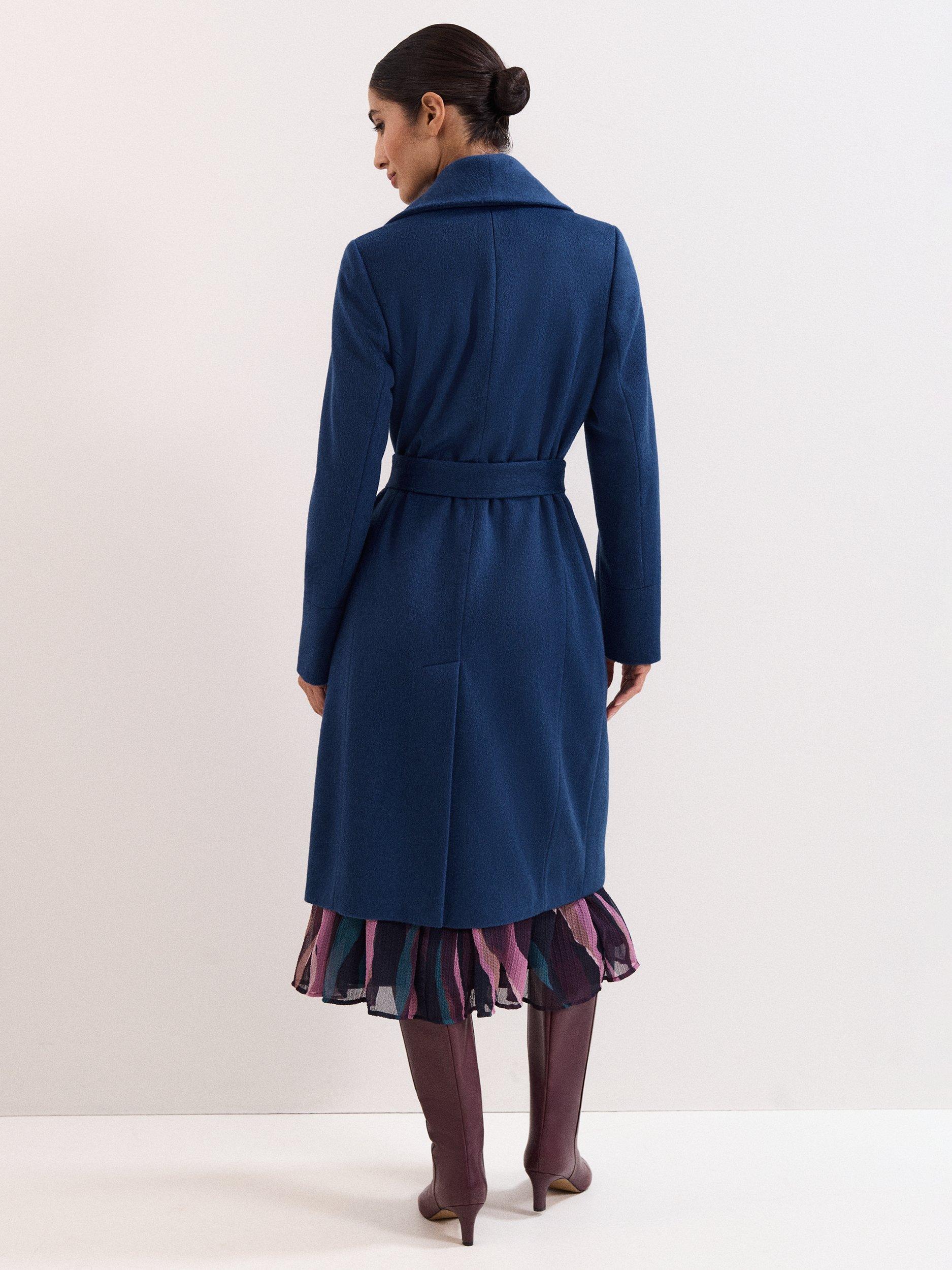 Phase Eight Petite Nicci Belted Wool Rich Coat, Blue