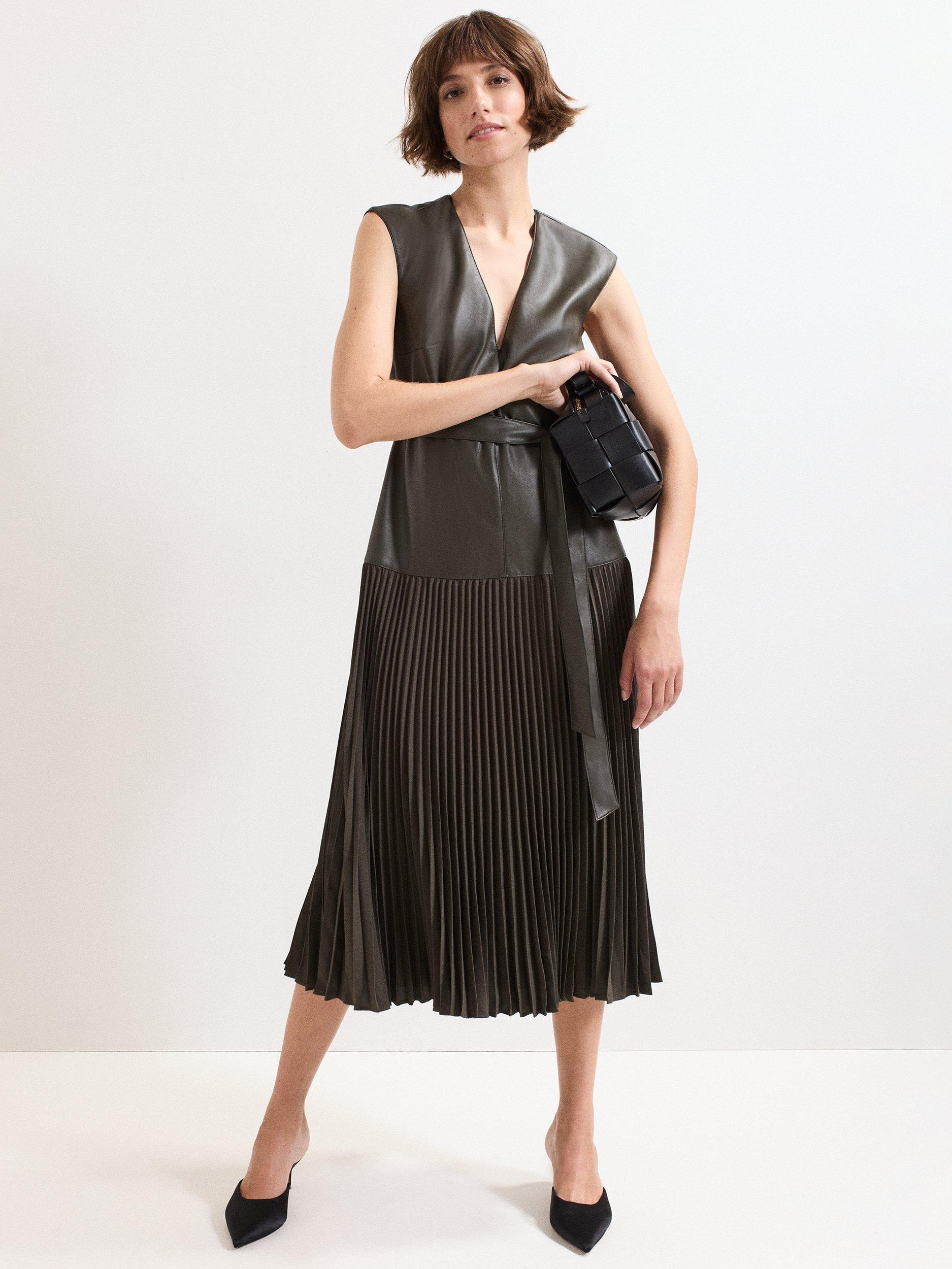 Phase Eight Aria Drop Waist Pleated Dress, Green