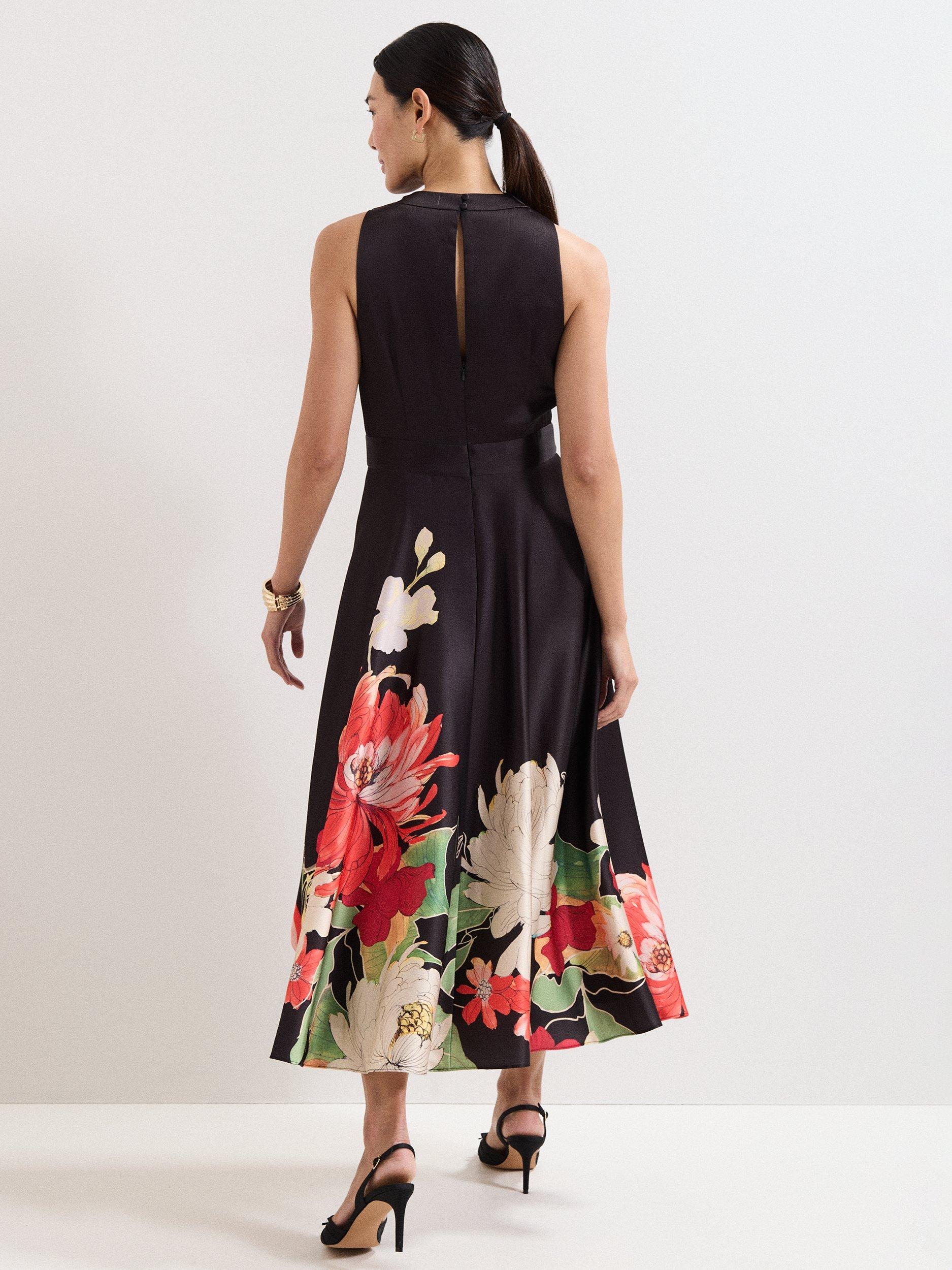 Product image 2 of 8, which shows Phase Eight Cheryl Floral Satin Dress, Multi, 6