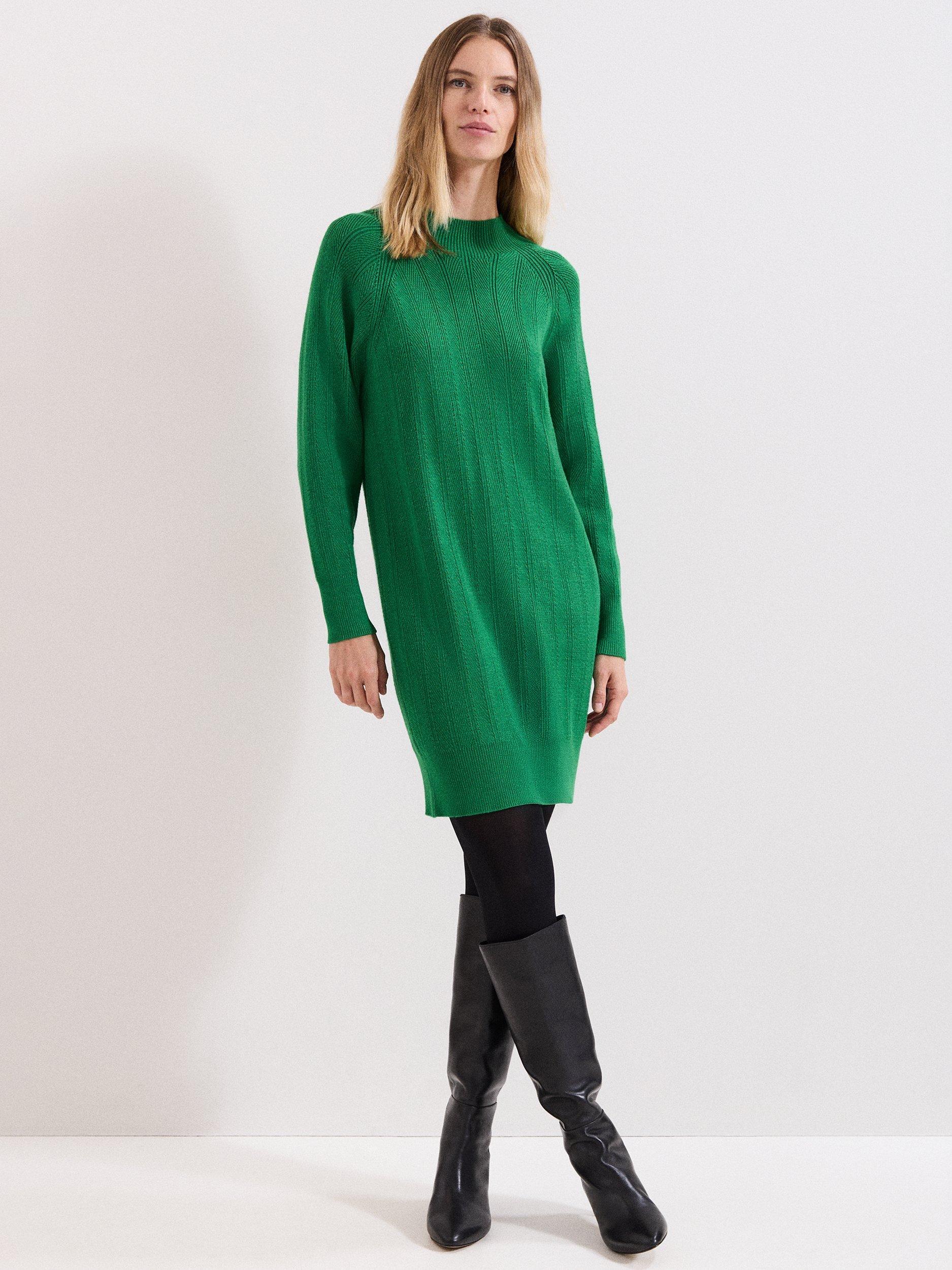 Product image 1 of 7, which shows Phase Eight Eleana Jumper Mini Dress, Green, 10