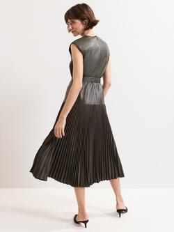 Phase Eight Petite Aria Drop Waist Faux Leather Midi Dress, Green - view 2, Green