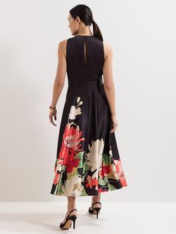 Phase Eight Petite Cheryl Floral Satin Midi Dress, Multi - view 2, Multi