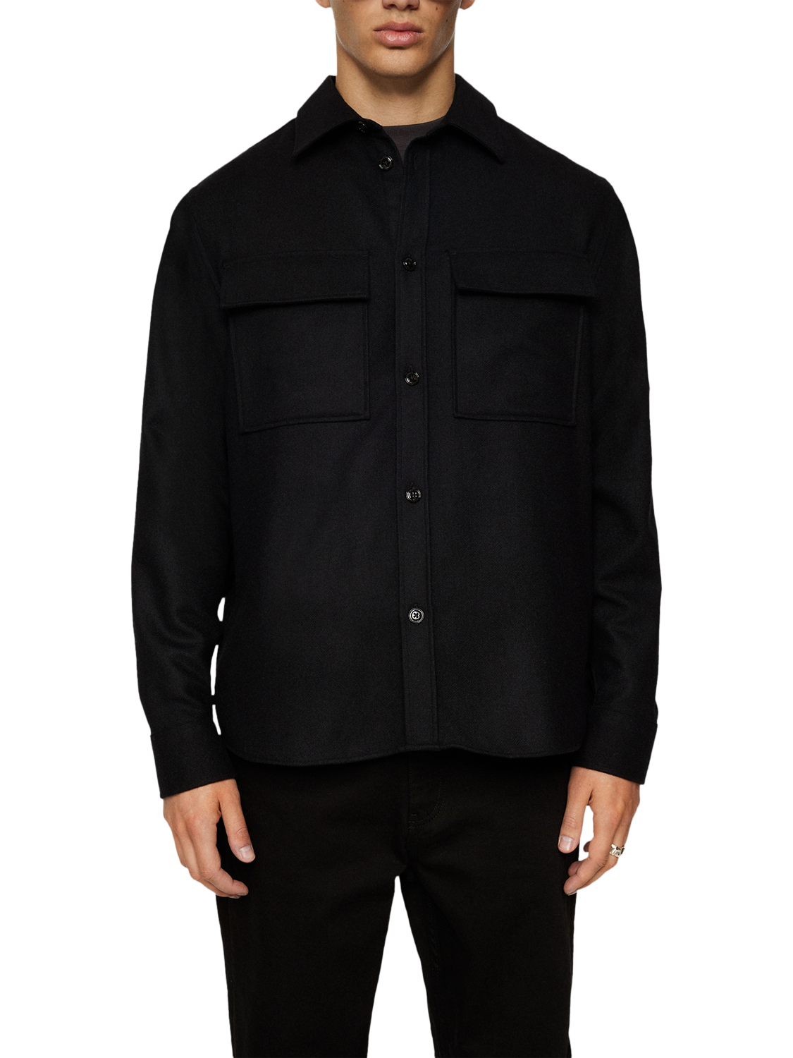 Product image 1 of 5, which shows J.Lindeberg Wool Blend Regular Fit Overshirt, Black, S