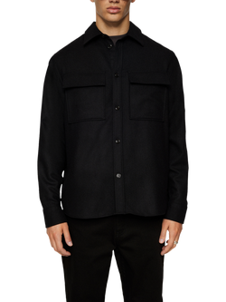 J.Lindeberg Wool Blend Regular Fit Overshirt, Black, Black