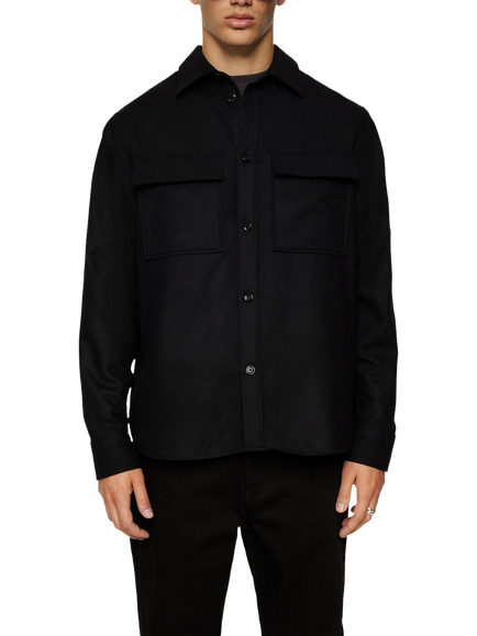 J.Lindeberg Wool Blend Regular Fit Overshirt, Black, Black