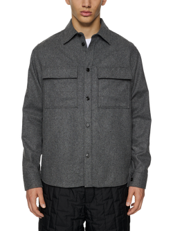 J.Lindeberg Wool Blend Regular Fit Overshirt, Dark Grey Melange, Dark Grey Melange