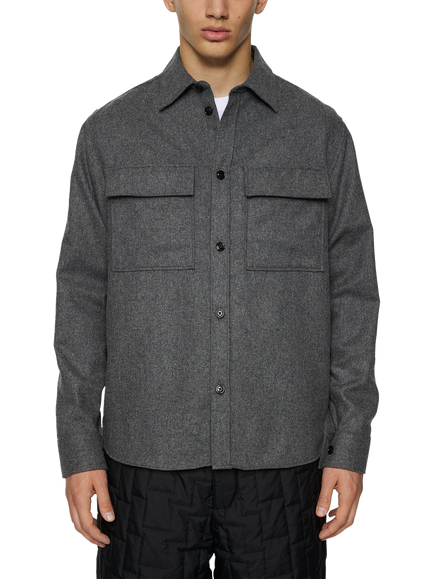 J.Lindeberg Wool Blend Regular Fit Overshirt, Dark Grey Melange, Dark Grey Melange