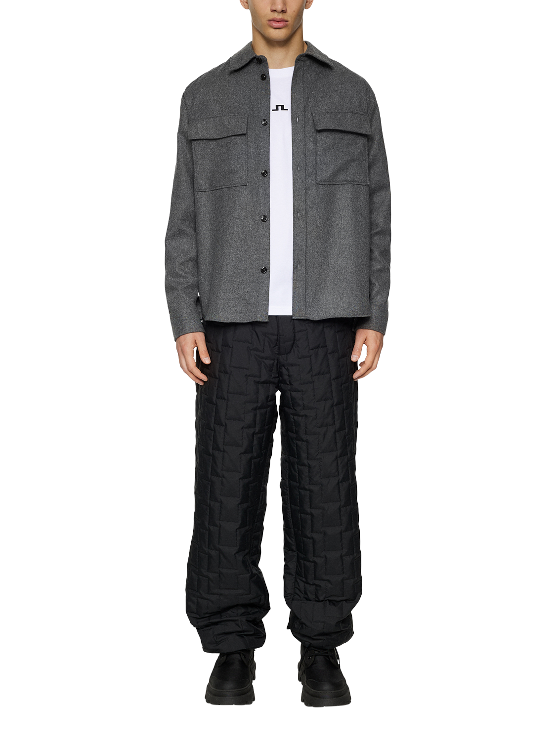 Product image 3 of 5, which shows J.Lindeberg Wool Blend Regular Fit Overshirt, Dark Grey Melange, S