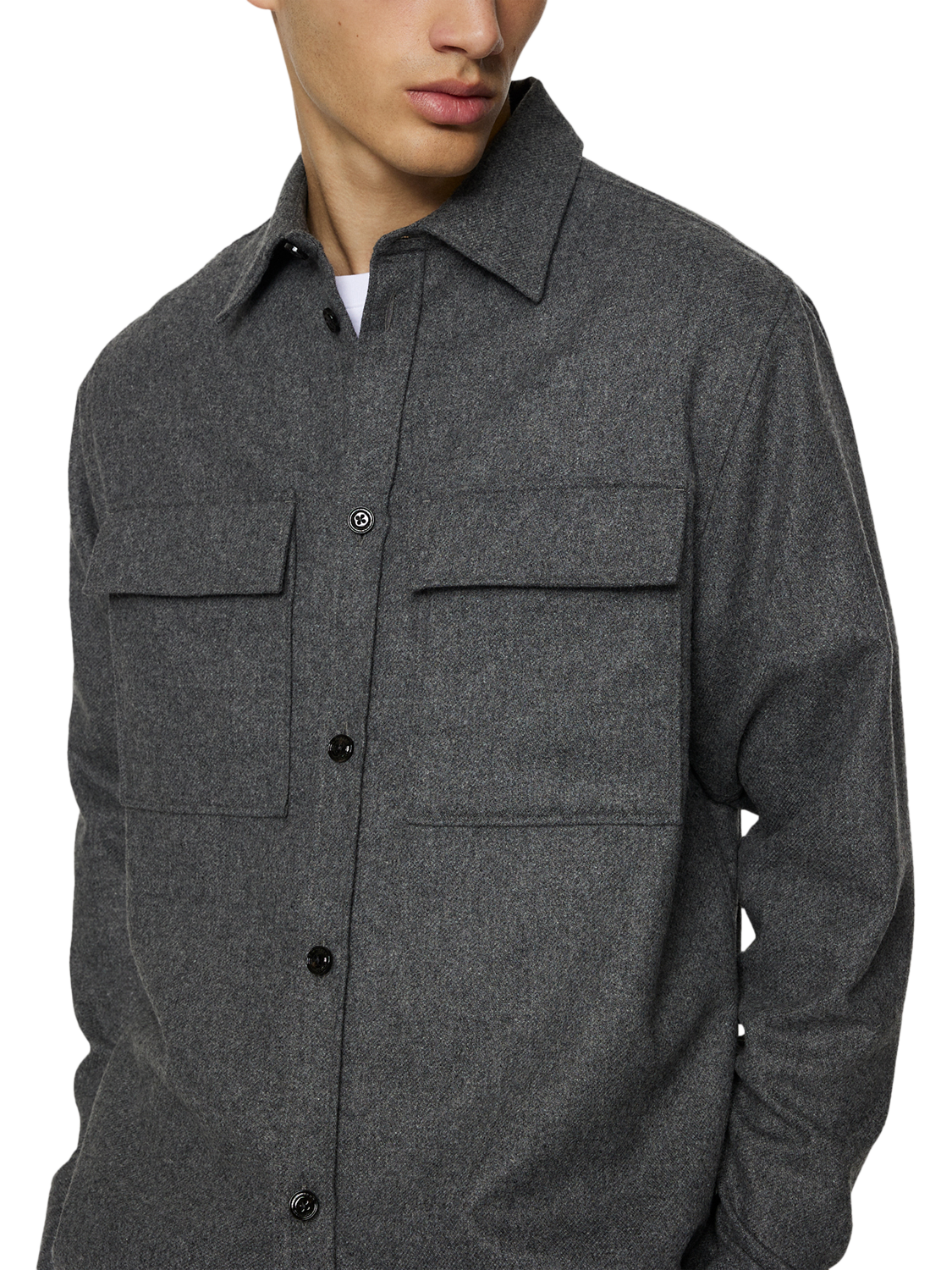 Product image 4 of 5, which shows J.Lindeberg Wool Blend Regular Fit Overshirt, Dark Grey Melange, S