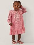 Monsoon Baby Scallop Collar Embroidered Dress, Pink