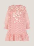 Monsoon Baby Scallop Collar Embroidered Dress, Pink