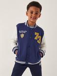 Monsoon Kids' Cotton Varsity Bomber Jacket, Blue