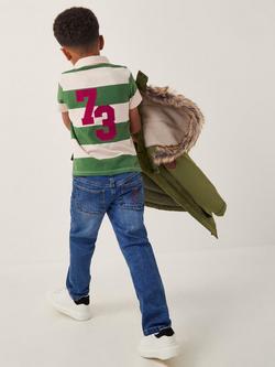 Monsoon Kids' Cotton Striped Polo T-Shirt, Green, Green