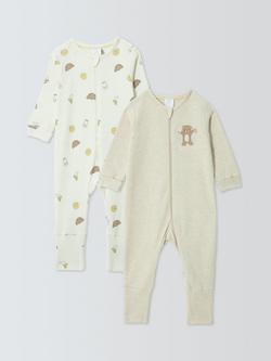 John Lewis Baby Breakfast Bear Flip Foot Sleepsuits, Pack of 2, Natural, Natural