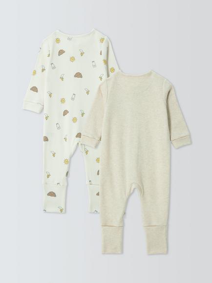 John Lewis Baby Breakfast Bear Flip Foot Sleepsuits, Pack of 2, Natural - view 2, Natural