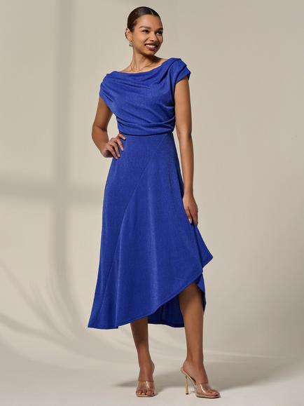 Jolie Moi Asymmetric Drape Midi Dress, Royal Blue