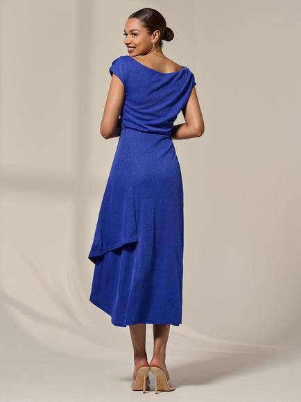 Jolie Moi Asymmetric Drape Midi Dress - view 2, Royal Blue