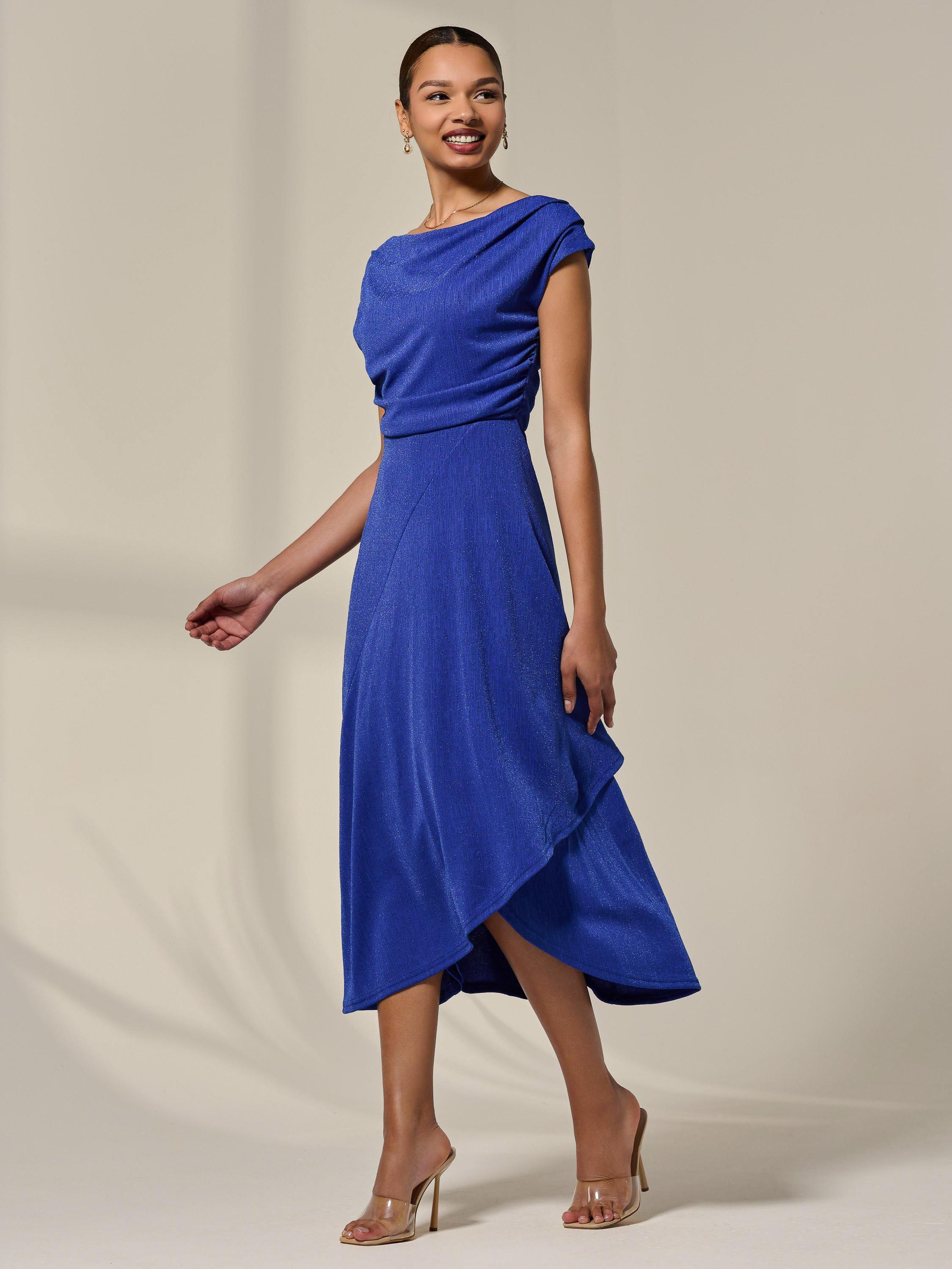 Jolie Moi Asymmetric Drape Midi Dress