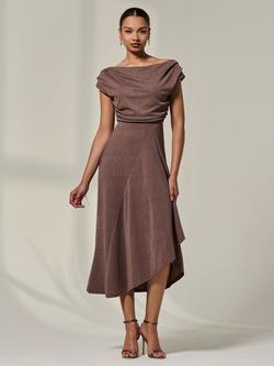Jolie Moi Asymmetric Drape Midi Dress, Chocolate
