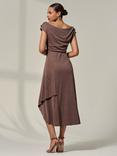 Jolie Moi Asymmetric Drape Midi Dress, Chocolate