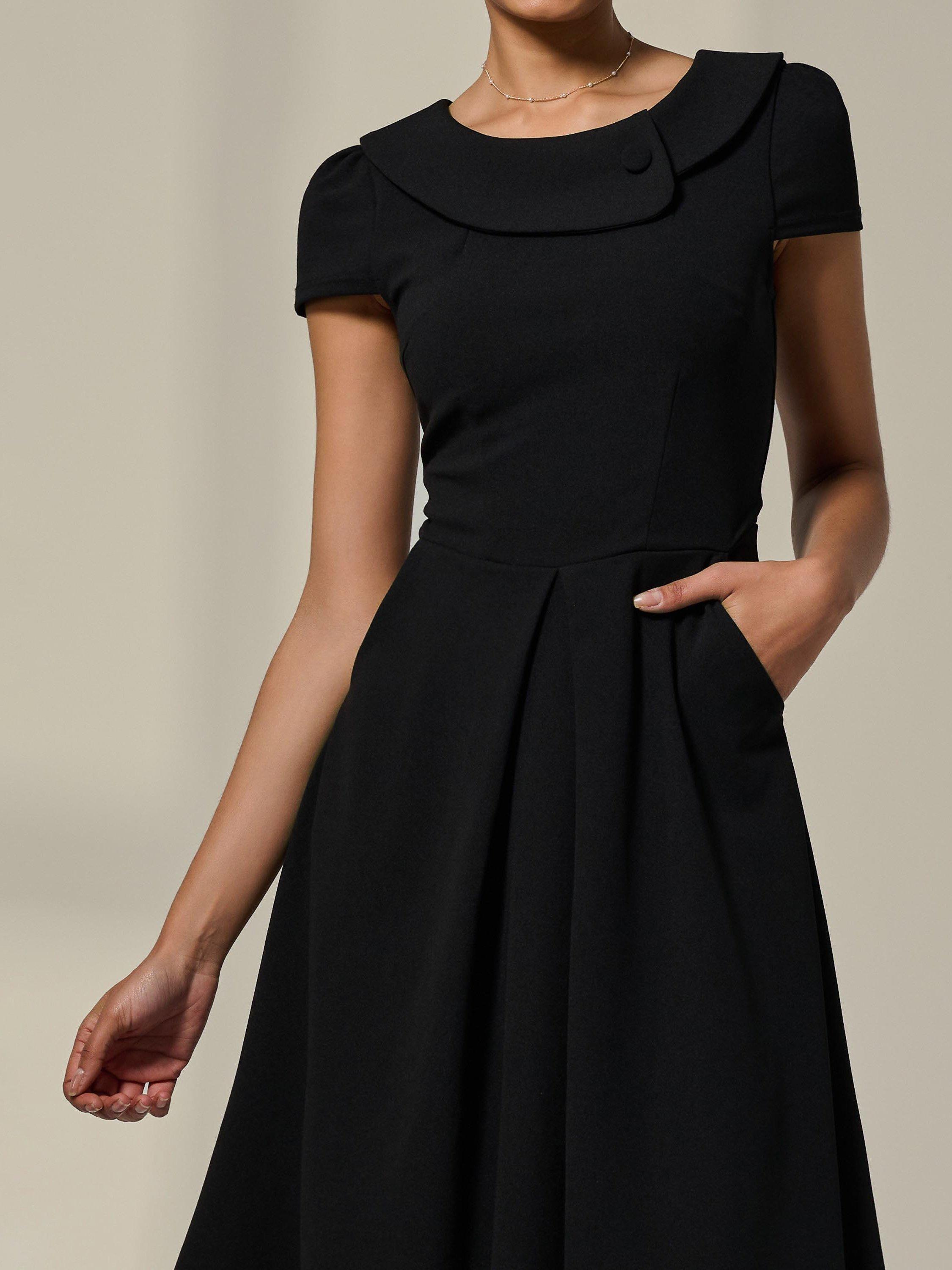 Product image 4 of 7, which shows Jolie Moi Roll Collar Cap Sleeve Midi Dress, Black, 8