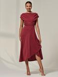 Jolie Moi Asymmetric Drape Midi Dress, Terracotta