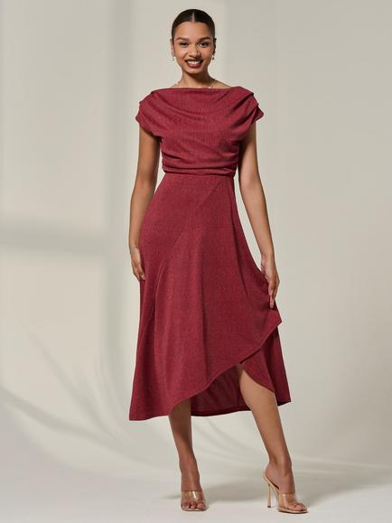 Jolie Moi Asymmetric Drape Midi Dress, Terracotta