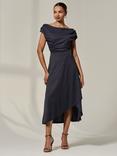 Jolie Moi Asymmetric Drape Midi Dress, Dark Grey