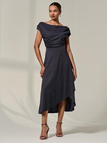 Jolie Moi Asymmetric Drape Midi Dress, Dark Grey