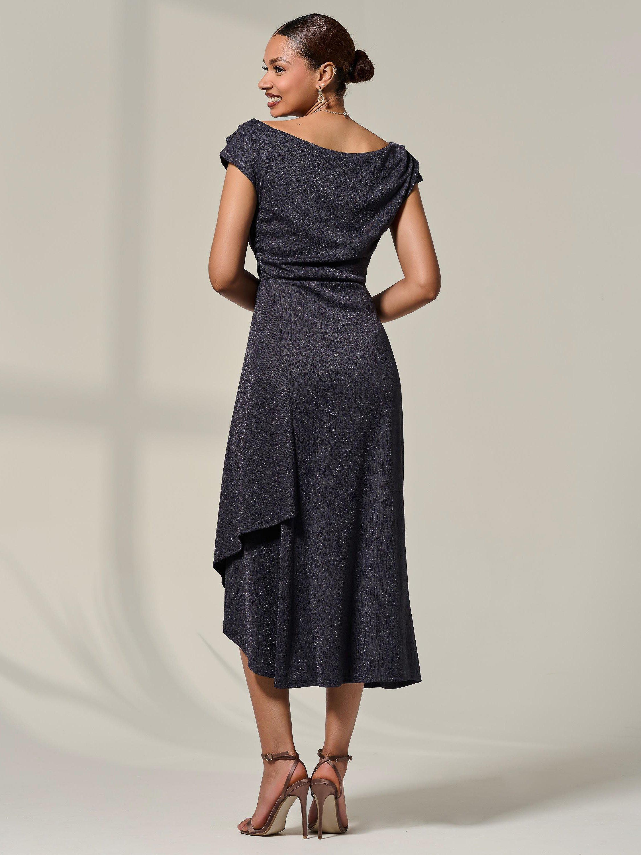 Product image 2 of 7, which shows Jolie Moi Asymmetric Drape Midi Dress, Dark Grey, 8