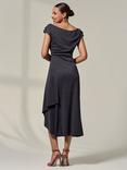 Jolie Moi Asymmetric Drape Midi Dress, Dark Grey