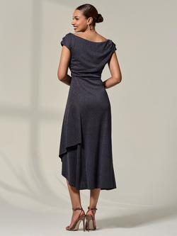 Jolie Moi Asymmetric Drape Midi Dress - view 2, Dark Grey