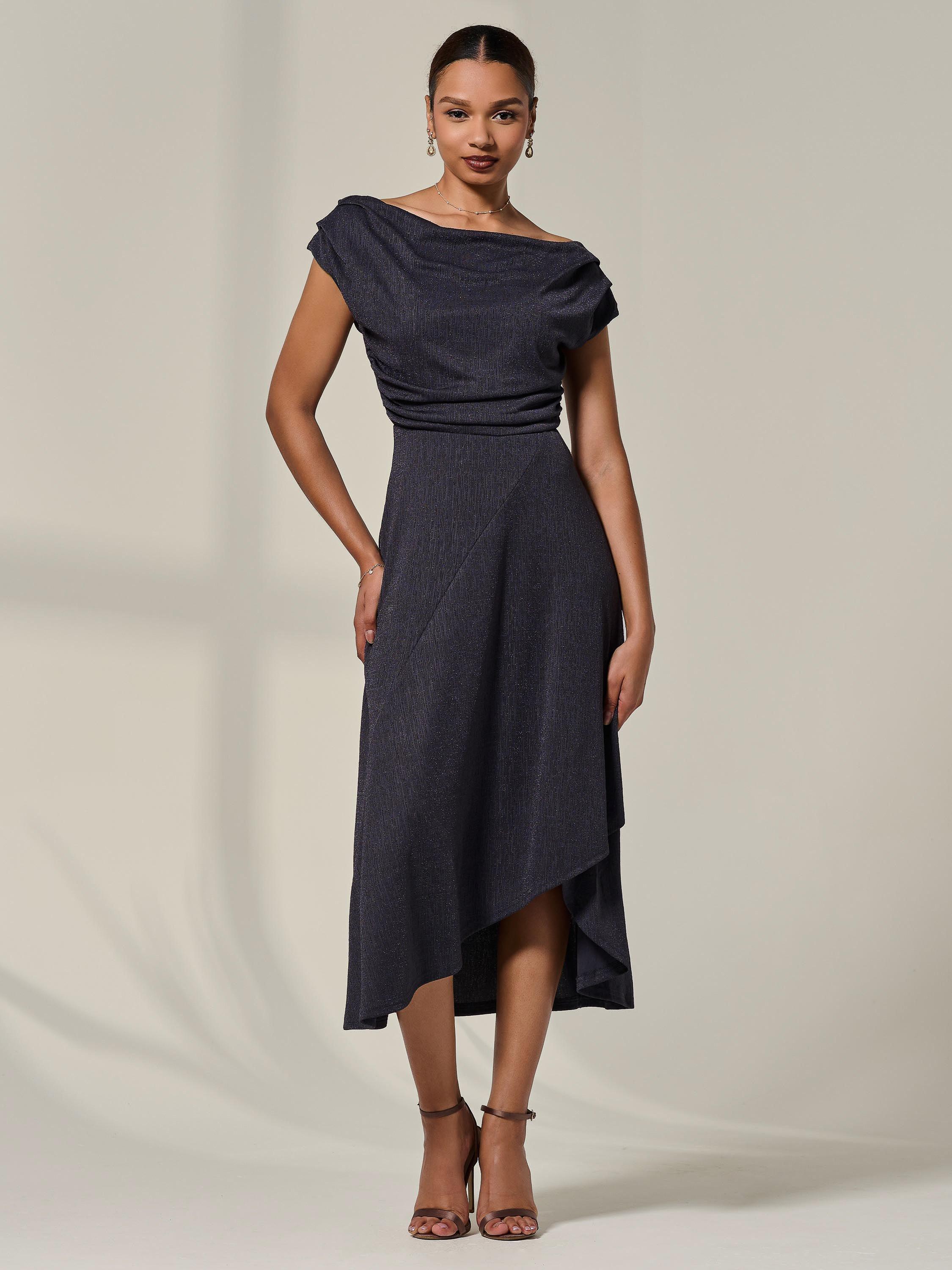 Product image 3 of 7, which shows Jolie Moi Asymmetric Drape Midi Dress, Dark Grey, 8