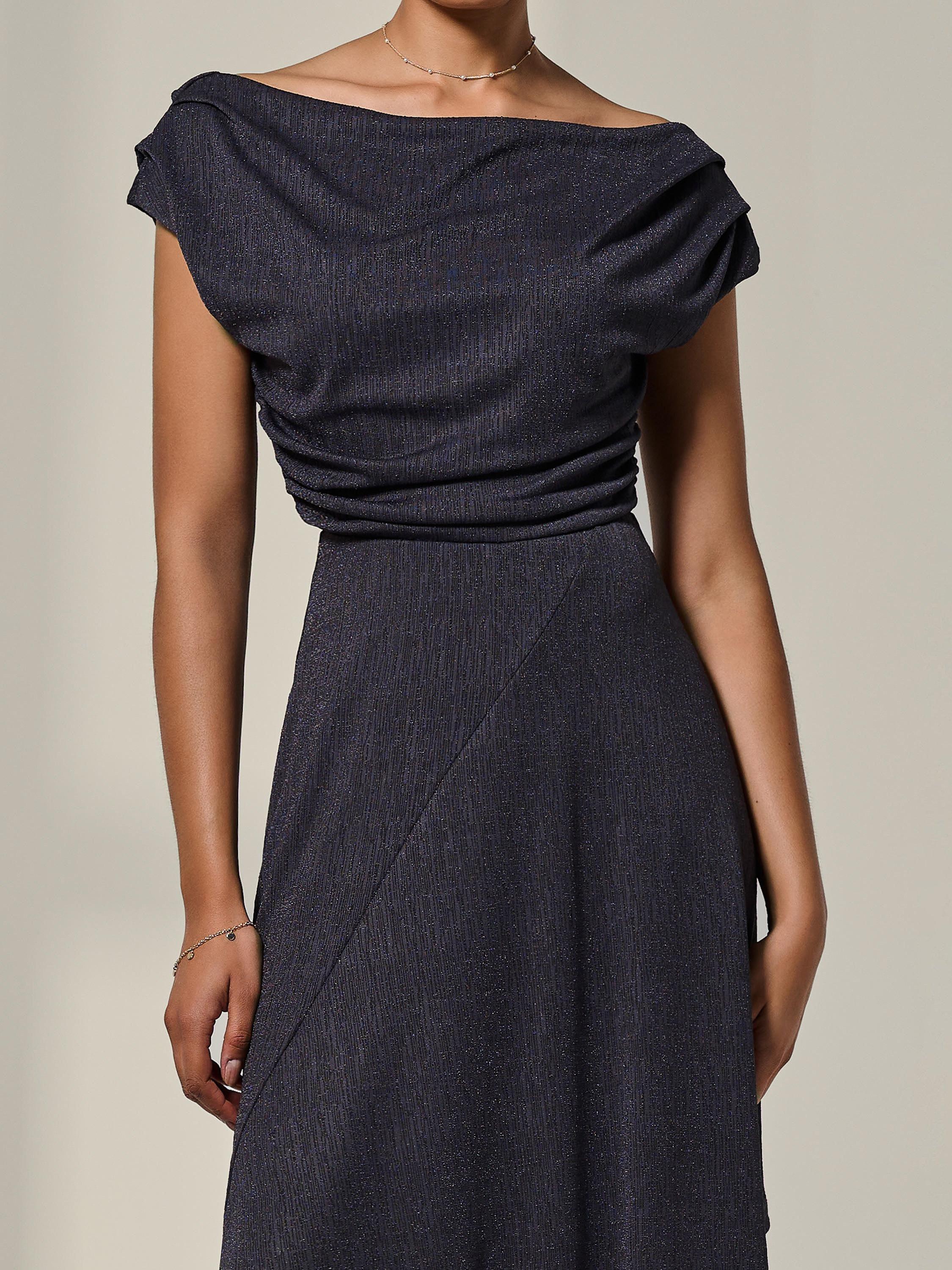 Product image 4 of 7, which shows Jolie Moi Asymmetric Drape Midi Dress, Dark Grey, 8