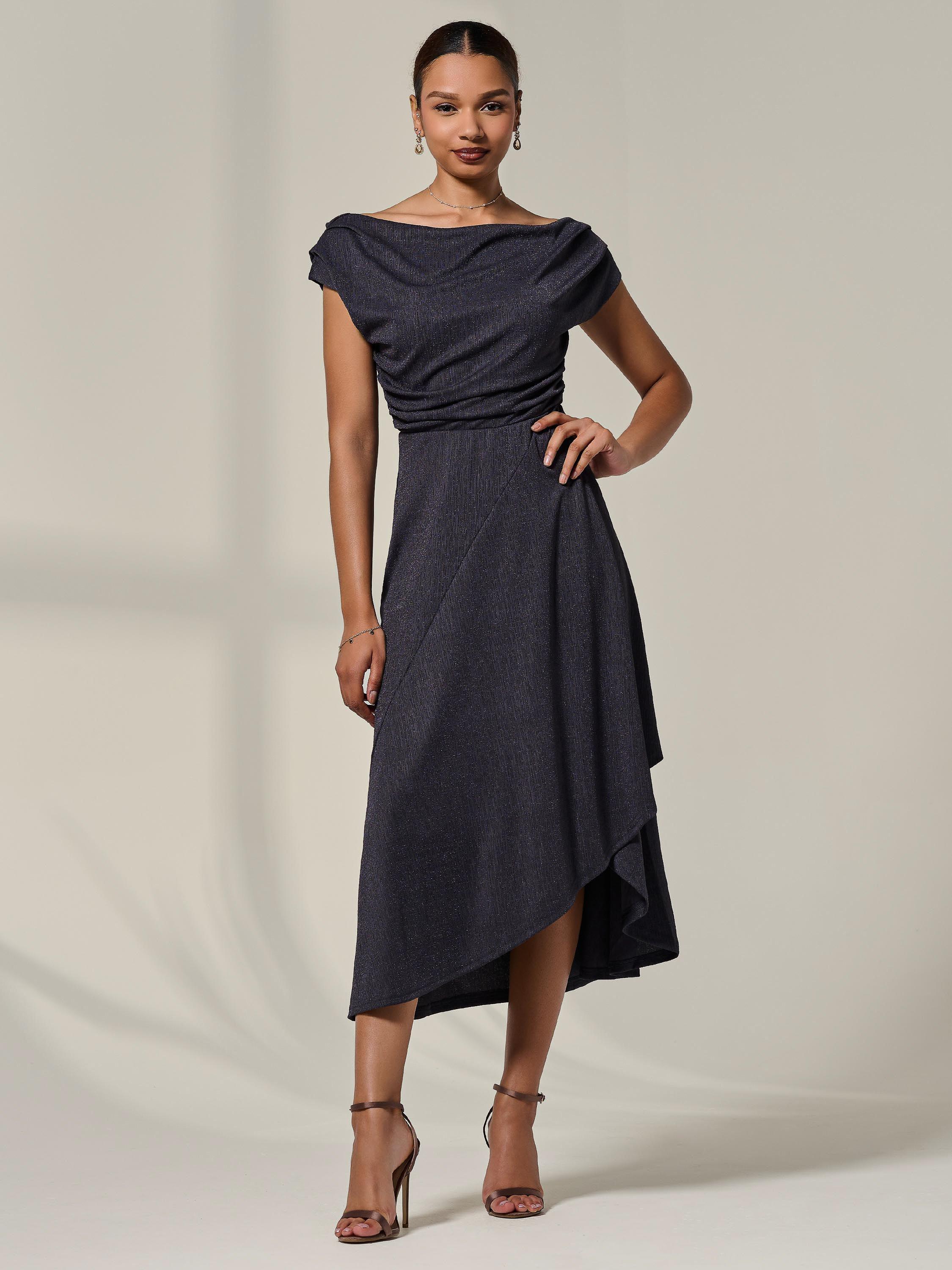 Product image 5 of 7, which shows Jolie Moi Asymmetric Drape Midi Dress, Dark Grey, 8