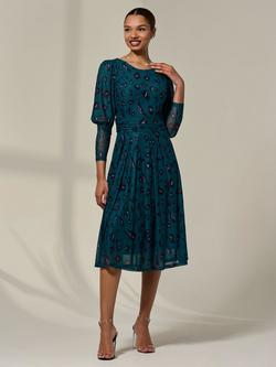 Jolie Moi Leopard Print Long Sleeve Midaxi Dress, Green, Green