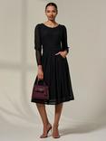 Jolie Moi Mesh Long Sleeve Midaxi Dress, Black