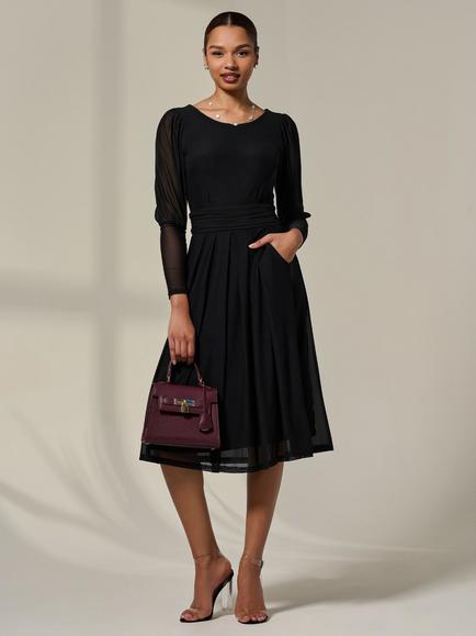 Jolie Moi Mesh Long Sleeve Midaxi Dress, Black, Black