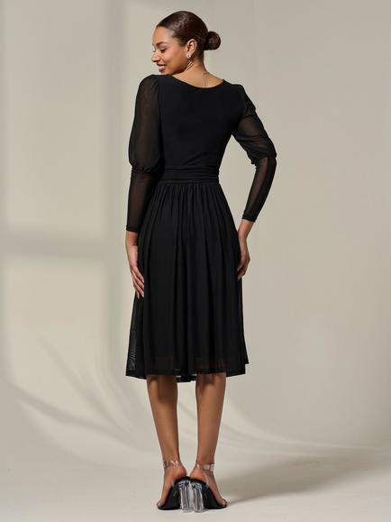 Jolie Moi Mesh Long Sleeve Midaxi Dress, Black - view 2, Black