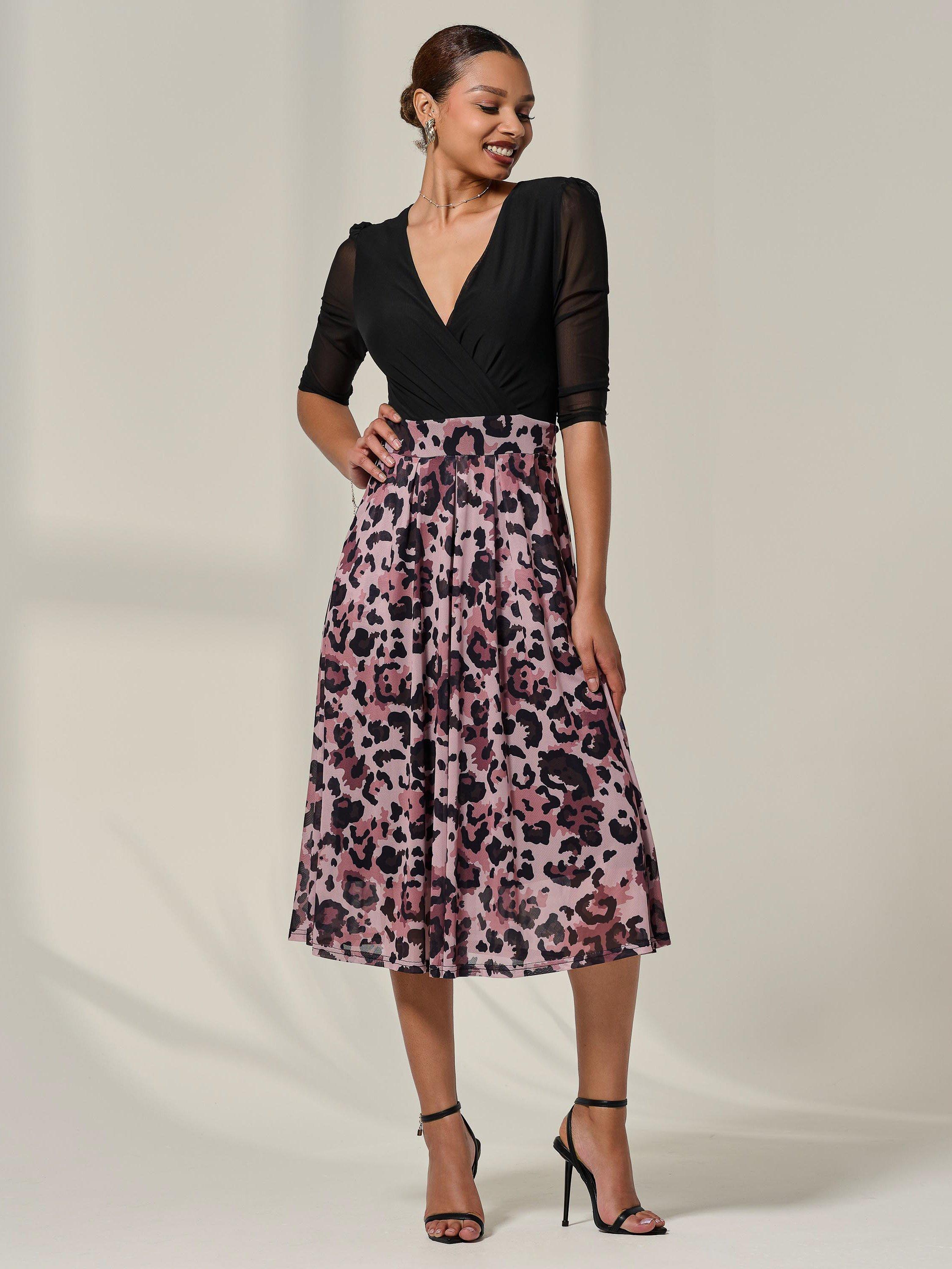 Product image 6 of 7, which shows Jolie Moi Mesh Two Tone Midi Dress, Pink, 8