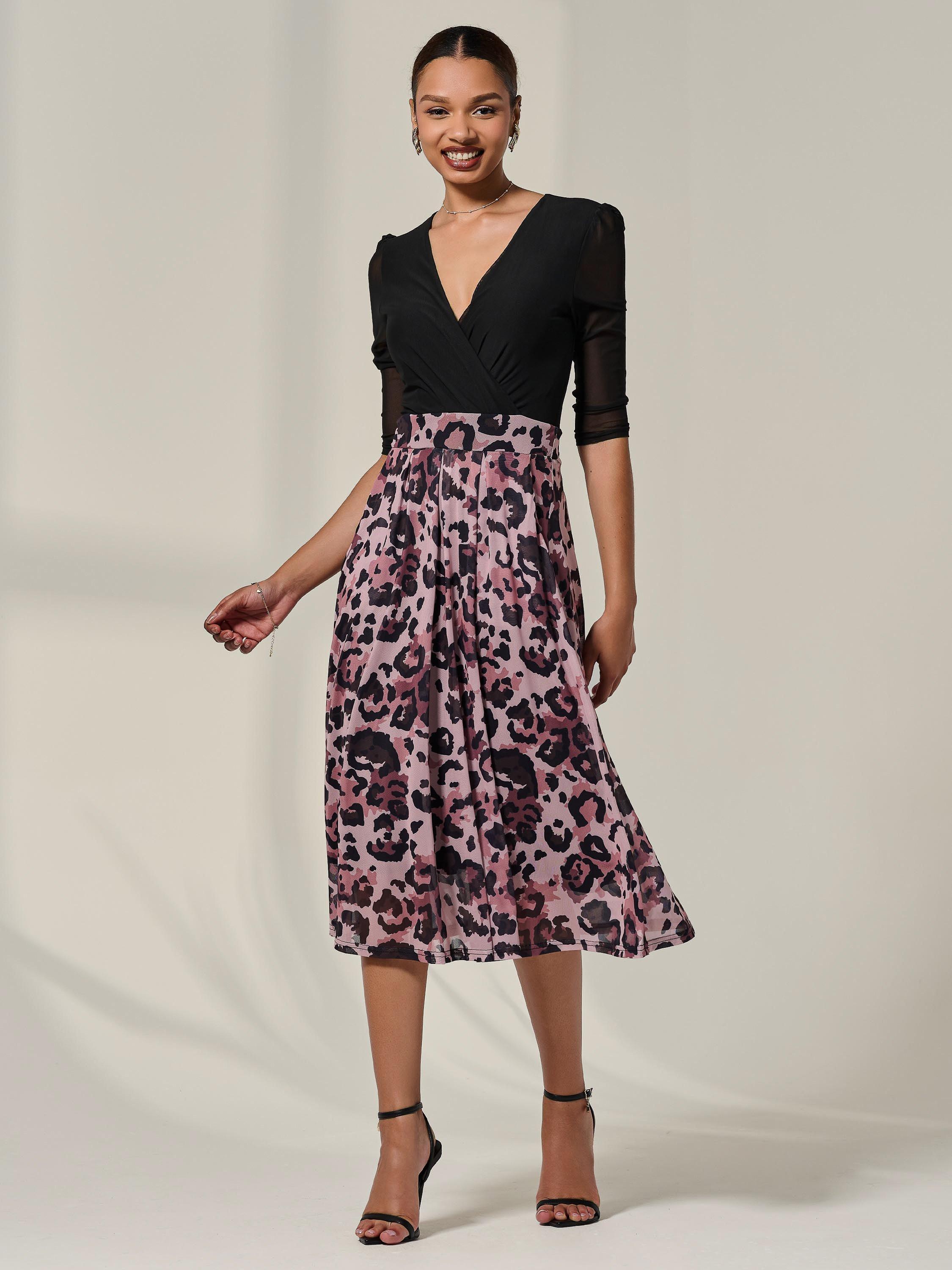 Product image 7 of 7, which shows Jolie Moi Mesh Two Tone Midi Dress, Pink, 8