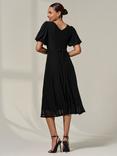 Jolie Moi Puff Sleeve Mesh Midi Dress, Black