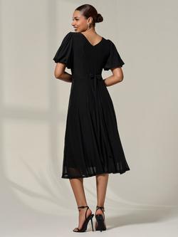 Jolie Moi Puff Sleeve Mesh Midi Dress, Black - view 2, Black