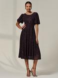Jolie Moi Puff Sleeve Leopard Print Midi Dress, Brown