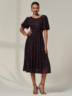 Jolie Moi Puff Sleeve Leopard Print Midi Dress, Brown, Brown